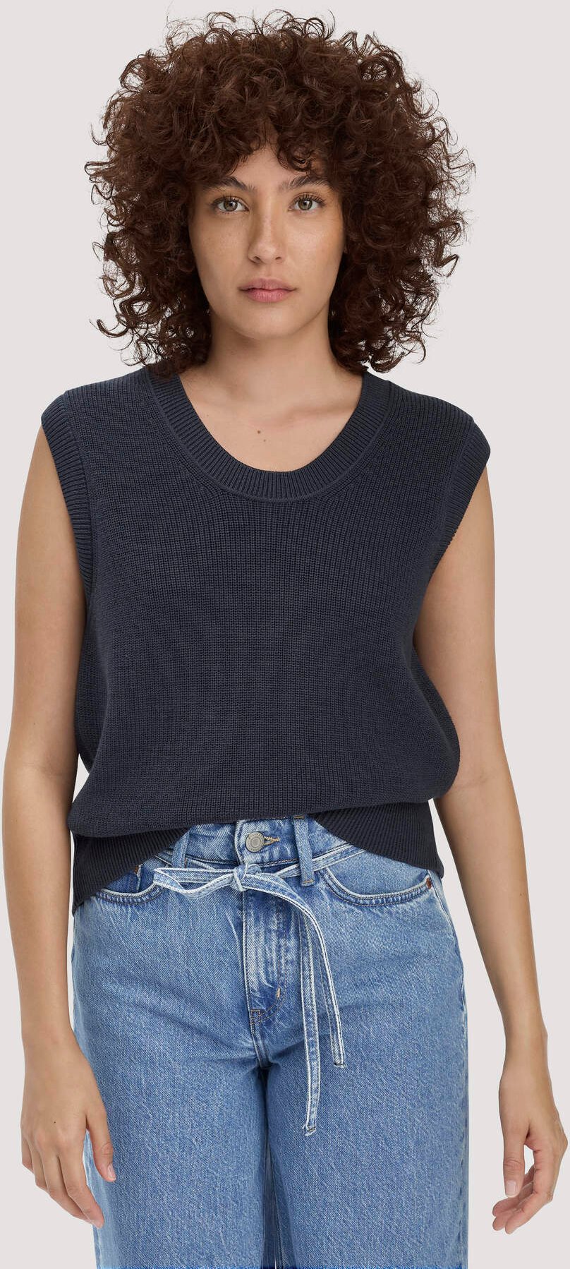 hessnatur Damen Strick Top Regular aus Bio-Baumwolle - blau - Größe M