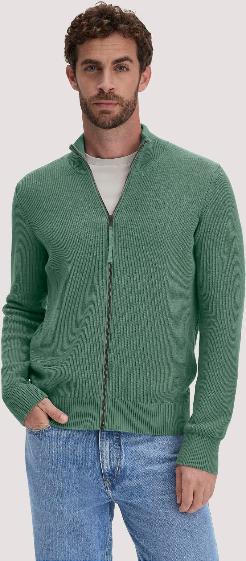 hessnatur Herren Strick Jacke Regular aus Bio-Baumwolle - grün - Größe S