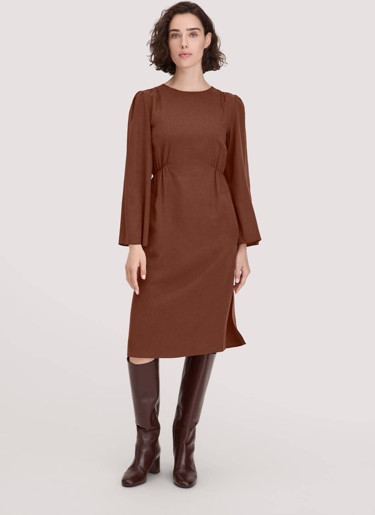Thumbnail - hessnatur Damen Kleid Kniebedeckend aus TENCEL™ Lyocell - braun - Größe 38