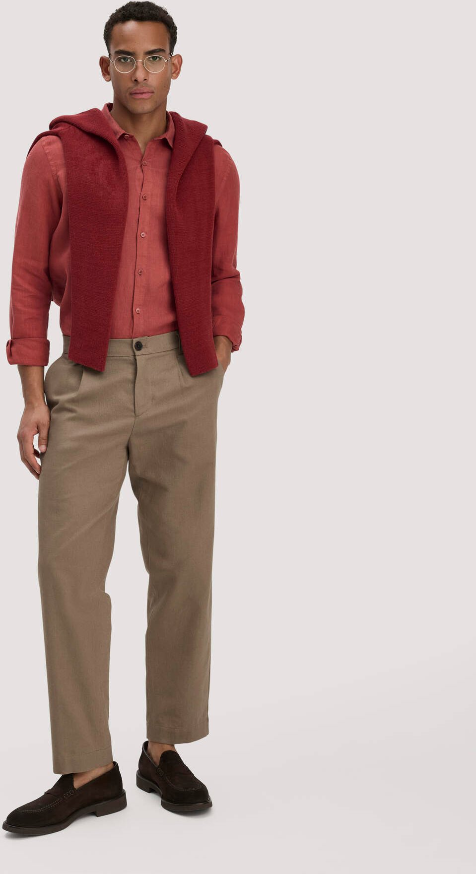 hessnatur Herren Hose RON Relaxed aus Bio-Baumwolle mit Leinen - braun - Größe 38/34