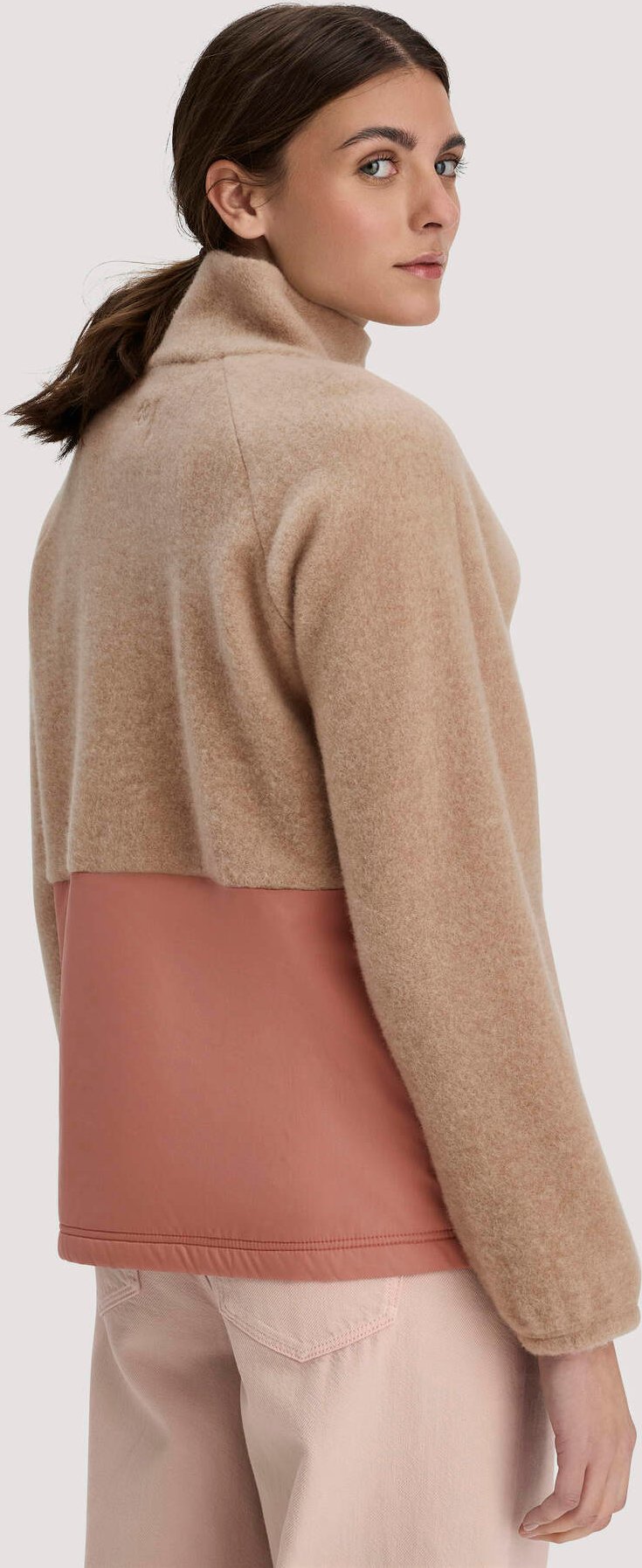 hessnatur Damen Wollfleece Jacke Relaxed aus Bio-Merinowolle mit Bio-Baumwolle - beige - Größe XXL