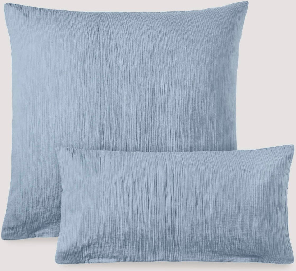 hessnatur Musselin Kissenbezug aus Bio-Baumwolle - blau - Größe 80x80 cm