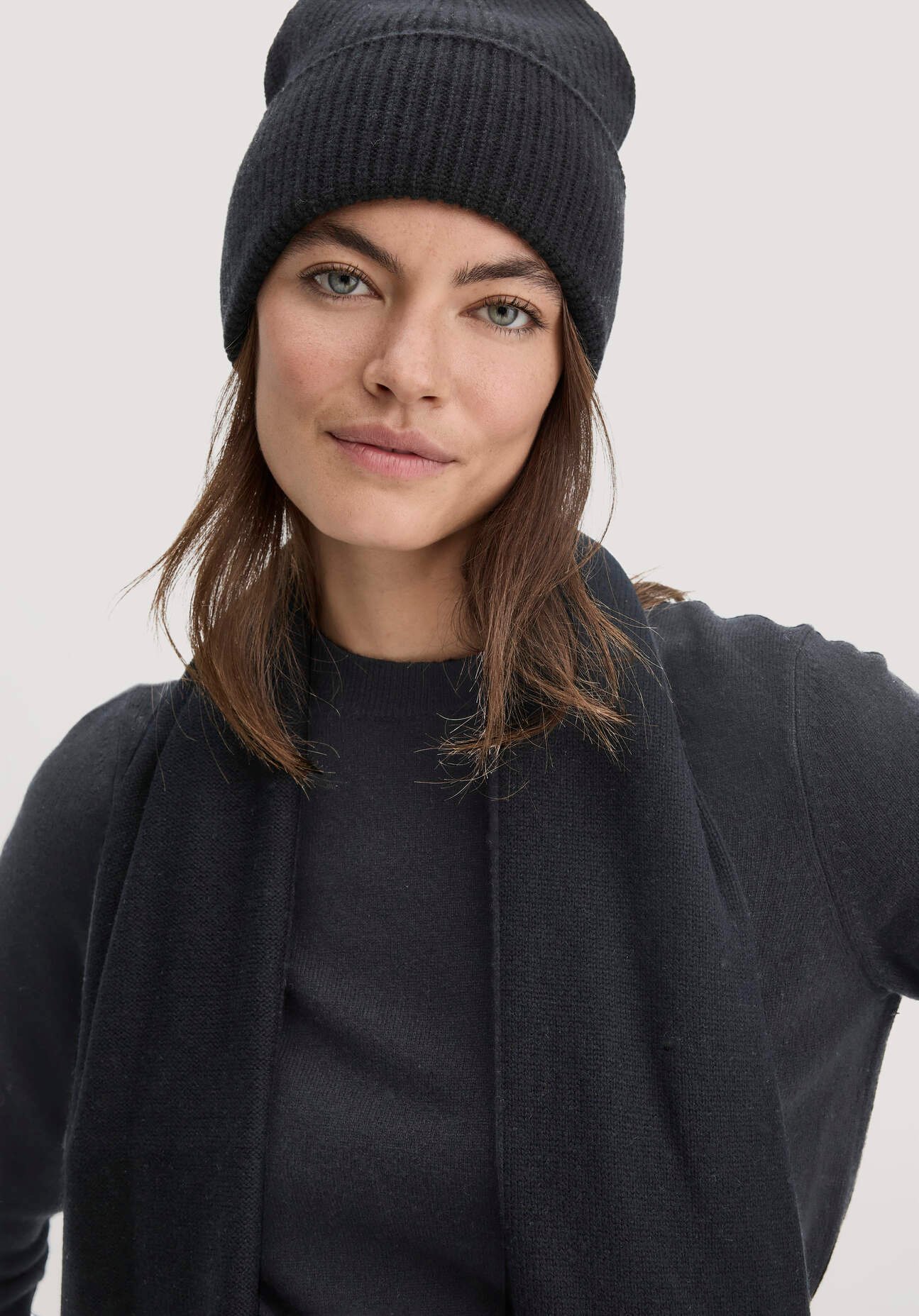 hessnatur Damen Strick Mütze aus Bio-Merinowolle mit Cashmere - schwarz - Größe 1size