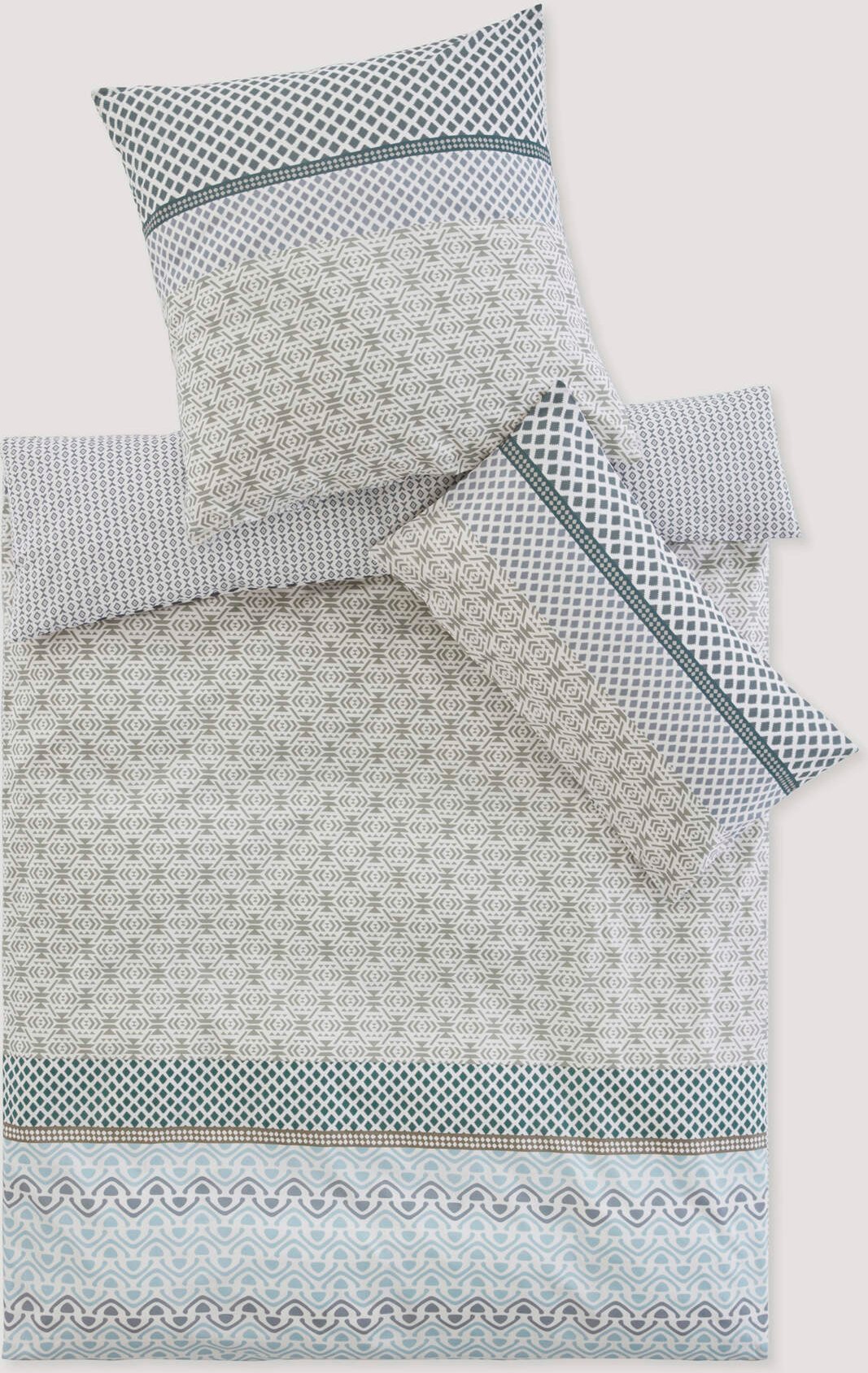 hessnatur Renforcé Wende-Bettwäsche-Set PARAISO aus Bio-Baumwolle - grau - Größe 155x220 / 80x80 cm