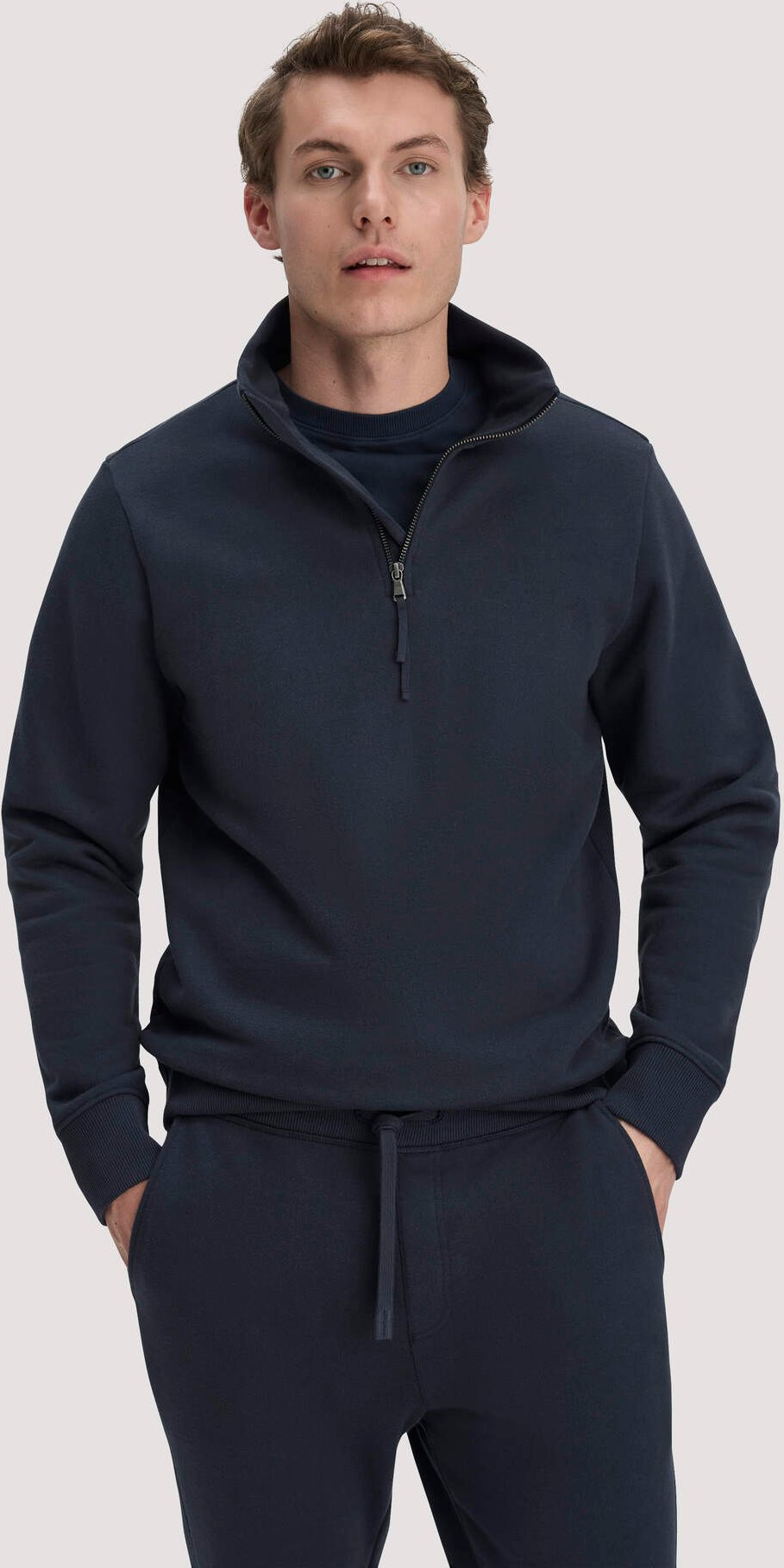 hessnatur Herren Sweat Troyer Regular BETTER RECYCLING aus Bio-Baumwolle - blau - Größe L
