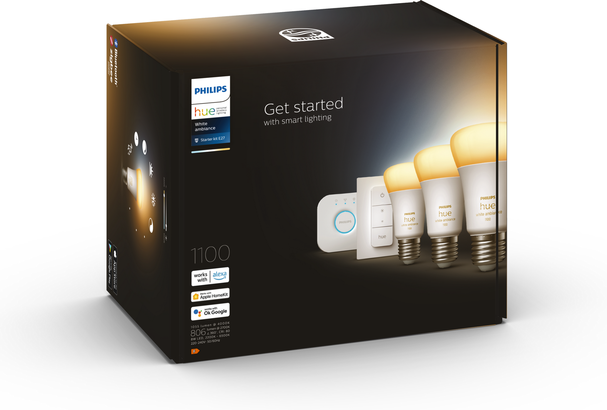 Philips Starter-Set 'Hue White Ambiance' inkl. 3 x LED-Lampe E27, Dimmschalter