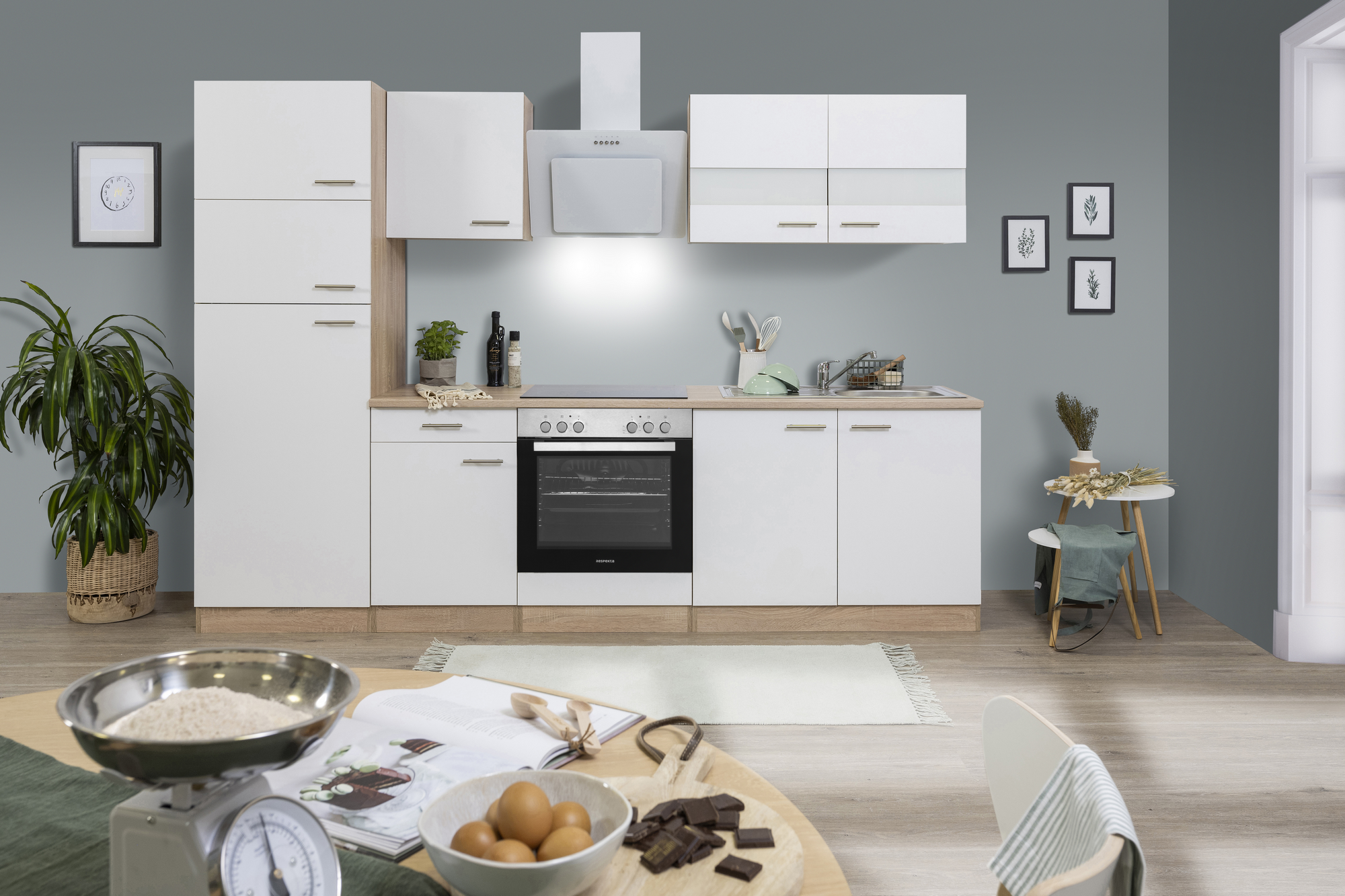 Respekta Küchenzeile 'Merle' mit E-Geräten KB270ESWCGKE weiß/eichefarben 270 cm