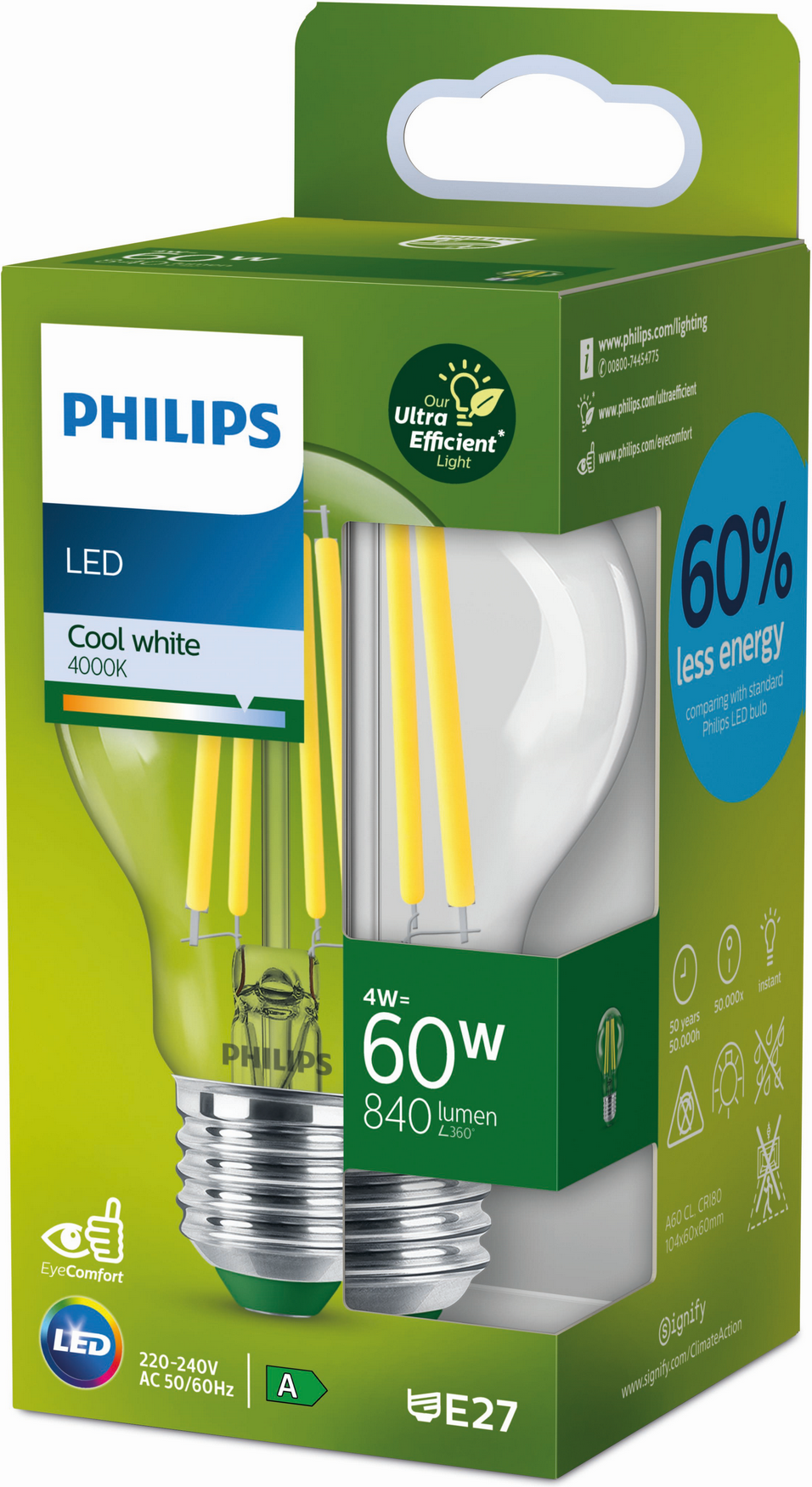 Philips LED-Lampe 'ultra effizient' 4 W E27 840 lm, neutralweiß