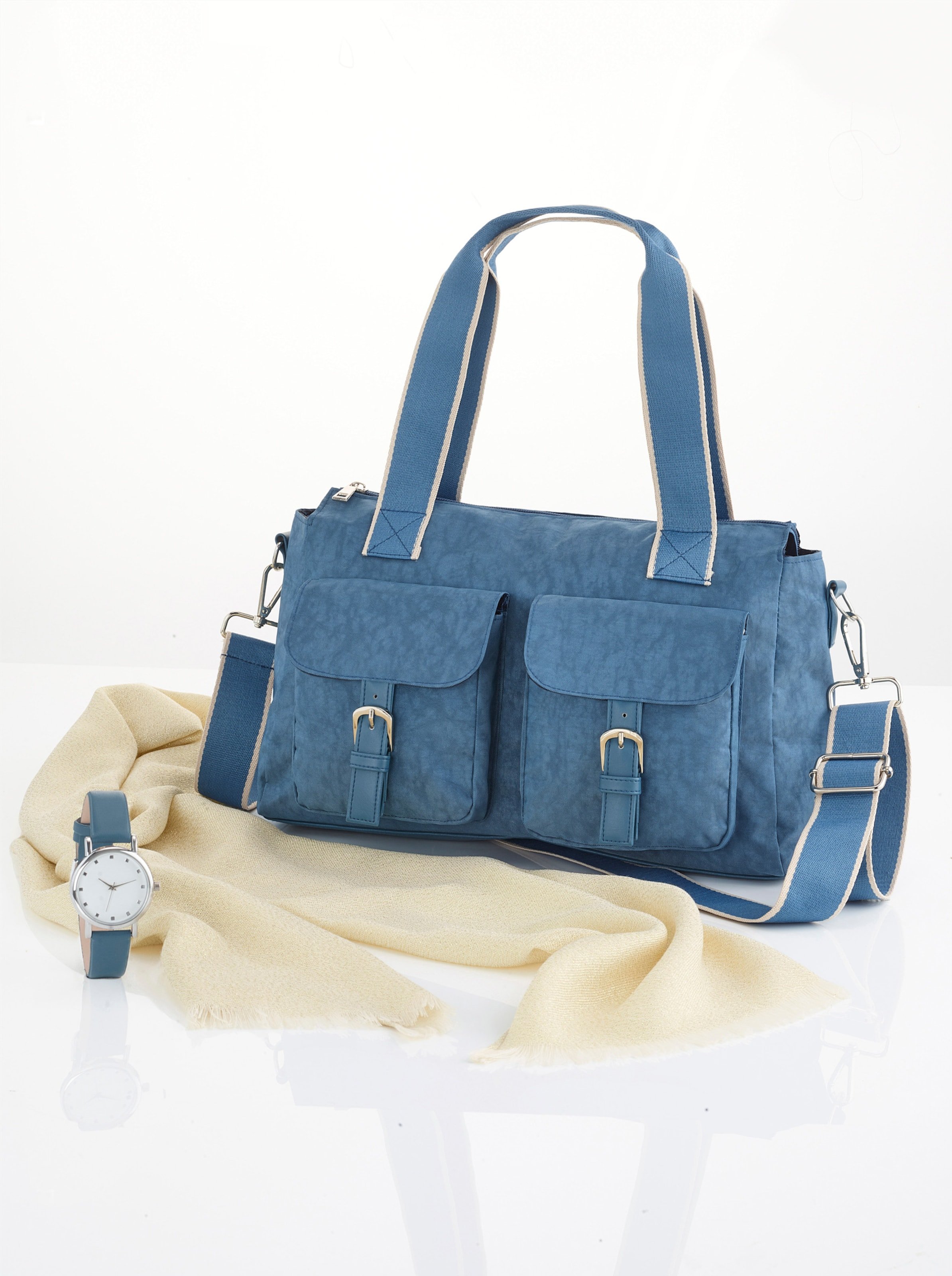 3tlg. Set: Handtasche, Uhr und Schal