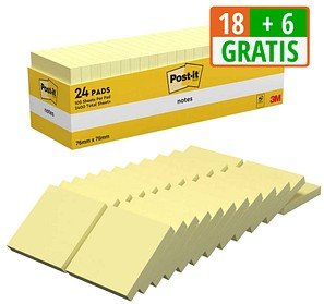 18 + 6 GRATIS: Post-it® Haftnotizen gelb, 18 Blöcke + GRATIS 6 Blöcke