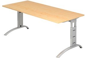 HAMMERBACHER Savona höhenverstellbarer Schreibtisch ahorn rechteckig, C-Fuß-Gestell silber 180,0 x 80,0 cm