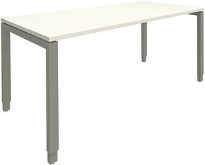 fm Sidney höhenverstellbarer Schreibtisch weiß rechteckig, 4-Fuß-Gestell Quadratrohr silber 180,0 x 80,0 cm