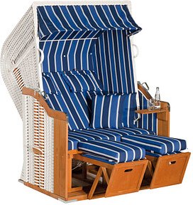 Thumbnail - Sunny Smart® Strandkorb Rustikal 250 Plus blau, dunkelblau, gestreift, weiß, weiß Kunststoff, Holz, 9-teilig