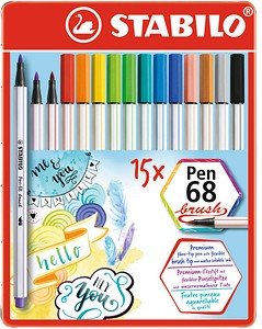 STABILO Pen 68 brush Brush-Pens farbsortiert, 15 St.