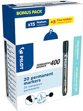 15 + 5 GRATIS: PILOT 400 Permanentmarker schwarz 1,0 - 4,0 mm, 15 St. + GRATIS 5 St.