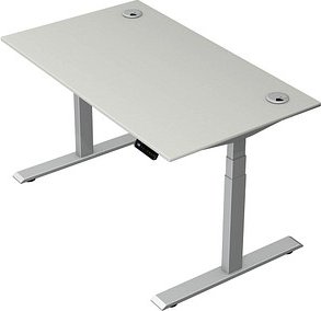 Kerkmann Move 2 Plus elektrisch höhenverstellbarer Schreibtisch lichtgrau rechteckig, T-Fuß-Gestell silber 140,0 x 80,0 ...