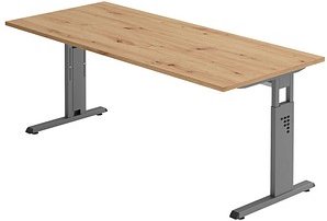 HAMMERBACHER OS 19 höhenverstellbarer Schreibtisch asteiche rechteckig, C-Fuß-Gestell grau 180,0 x 80,0 cm