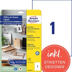 AVERY Zweckform Etiketten LR3478-10 weiß 210,0 x 297,0 mm, 10 Blatt