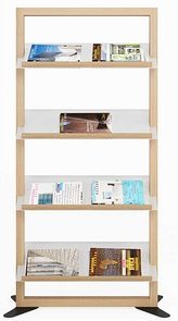 Prospektständer Meet by Paperflow Modell A, 4 Ablagen, Massivholz, Prospektfächer aus Acrylglas