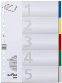 Thumbnail - DURABLE Ordnerregister DIN A4 Vollformat blanko blau, gelb, rot, grün, grau 5-teilig, 1 Satz