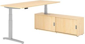 HAMMERBACHER XBHM19SB elektrisch höhenverstellbarer Schreibtisch ahorn rechteckig, C-Fuß-Gestell silber 180,0 x 80,0 cm