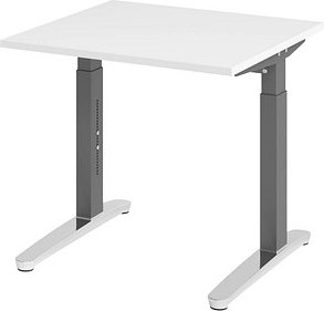 HAMMERBACHER VXB08 höhenverstellbarer Schreibtisch weiß quadratisch, C-Fuß-Gestell grau 80,0 x 80,0 cm
