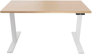 BISLEY E-WonderTech elektrisch höhenverstellbarer Schreibtisch kendal eiche rechteckig, T-Fuß-Gestell weiß 160,0 x 80,0 ...