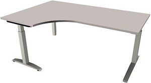 fm Sidney höhenverstellbarer Schreibtisch lichtgrau Bogenform, C-Fuß-Gestell Quadratrohr silber 180,0 x 80,0 cm