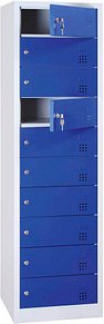 LÜLLMANN Schließfachschrank mit Ladefunktion enzianblau, lichtgrau 526441, 10 Schließfächer 50,0 x 50,0 x 180,0 cm