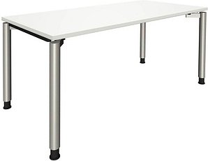 fm fastline höhenverstellbarer Schreibtisch weiß rechteckig, 4-Fuß-Gestell silber 160,0 x 80,0 cm