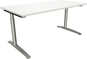 fm Sidney höhenverstellbarer Schreibtisch weiß rechteckig, C-Fuß-Gestell Rundrohr silber 160,0 x 80,0 cm