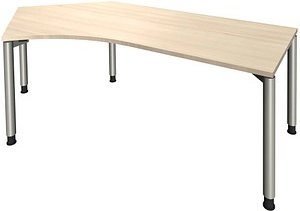 fm fastline Schreibtisch akazie Bogenform, 4-Fuß-Gestell silber 220,0 x 80,0 cm
