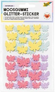 folia Moosgummi Glitter-Sticker BUTTERFLIES gelb, pink, mint, lila 40 St.