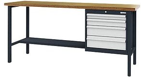 Thumbnail - Simplaflex® Systemeinrichter Werkbank C-Line anthrazit, RAL 7016, lichtgrau, RAL 7035 4 Schubladen 200,0 x 60,0 x 96,0 c...