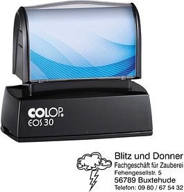COLOP Textstempel, individualisierbar EOS 30 selbstfärbend blau, schwarz, rot mit Logo, 1 St.