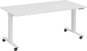 fm Topspin elektrisch höhenverstellbarer Schreibtisch weiß, verkehrsweiß rechteckig, T-Fuß-Gestell mit Rollen weiß 160,0...