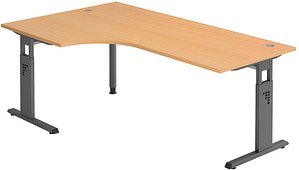 HAMMERBACHER OS 82 höhenverstellbarer Schreibtisch buche L-Form, C-Fuß-Gestell grau 200,0 x 80,0/120,0 cm