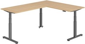 HAMMERBACHER XDSMW1916 elektrisch höhenverstellbarer Schreibtisch eiche rechteckig, T-Fuß-Gestell grau 180,0 x 240,0 cm