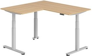 HAMMERBACHER XDSMW1608 elektrisch höhenverstellbarer Schreibtisch eiche rechteckig, T-Fuß-Gestell silber 160,0 x 160,0 c...