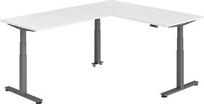 HAMMERBACHER XDSMW1916 elektrisch höhenverstellbarer Schreibtisch weiß rechteckig, T-Fuß-Gestell grau 180,0 x 240,0 cm