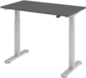 HAMMERBACHER XMST612 elektrisch höhenverstellbarer Schreibtisch grafit rechteckig, T-Fuß-Gestell silber 120,0 x 67,2 cm