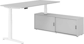 HAMMERBACHER XBHM19SB elektrisch höhenverstellbarer Schreibtisch lichtgrau rechteckig, C-Fuß-Gestell weiß 180,0 x 80,0 c...