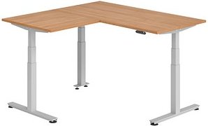 Thumbnail - HAMMERBACHER XDSMW1608 elektrisch höhenverstellbarer Schreibtisch nussbaum rechteckig, T-Fuß-Gestell silber 160,0 x 160,...
