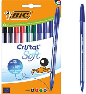 BIC Kugelschreiber Cristal Soft transparent, Schreibfarbe: farbsortiert, 10 St.
