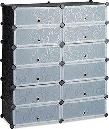 relaxdays Schuhschrank, 10021979_46 schwarz, transparent 12 Fachböden 94,0 x 37,0 x 108,0 cm