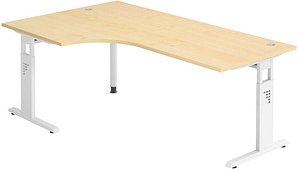 HAMMERBACHER OS 82 höhenverstellbarer Schreibtisch ahorn L-Form, C-Fuß-Gestell weiß 200,0 x 80,0/120,0 cm