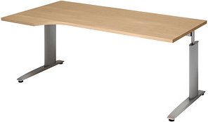 röhr Techno höhenverstellbarer Schreibtisch ahorn L-Form, C-Fuß-Gestell silber 180,0 x 80,0/100,0 cm