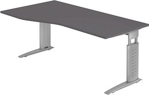 HAMMERBACHER US18 höhenverstellbarer Schreibtisch grafit Trapezform, C-Fuß-Gestell silber 180,0 x 100,0 cm