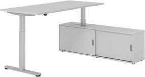 HAMMERBACHER VXMST19SB elektrisch höhenverstellbarer Schreibtisch lichtgrau rechteckig, T-Fuß-Gestell silber 180,0 x 80,...