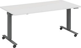 fm Topspin elektrisch höhenverstellbarer Schreibtisch weiß, anthrazit metallic rechteckig, T-Fuß-Gestell mit Rollen grau...